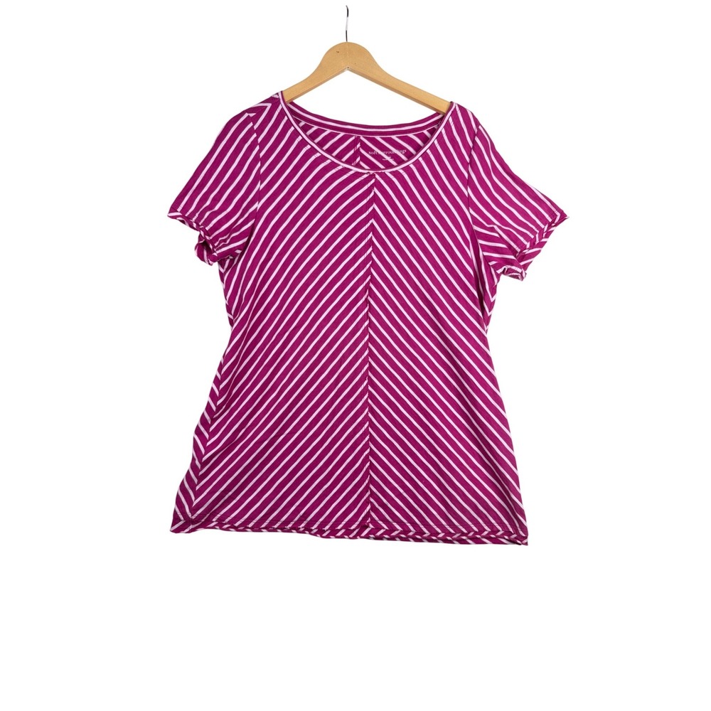 Soft Surroundings Striped Pima Cotton Short Sleeve Top size‎ Large Pink/White